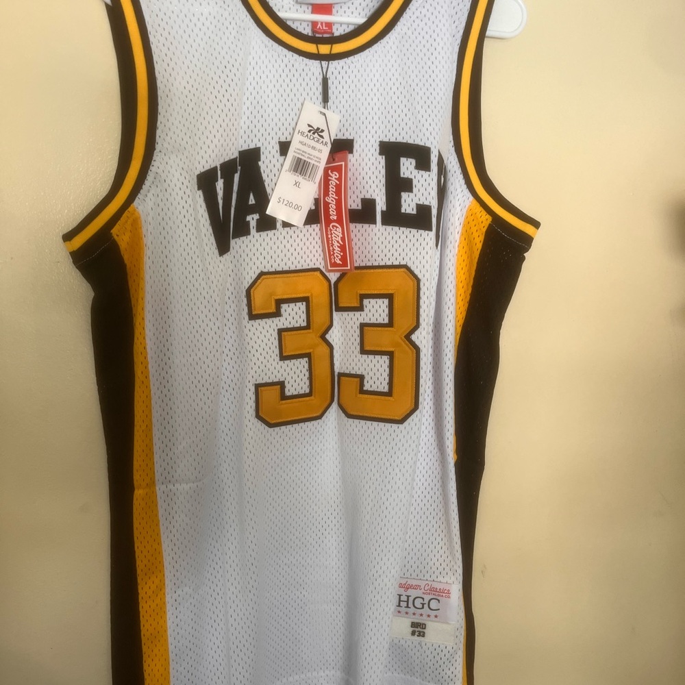 Larry Bird valley high embroidered headgear classics jersey boston xl basketball